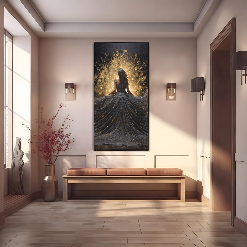 Tablou canvas cu ilustratie digitala cu silueta feminina, in rama de aluminiu negru